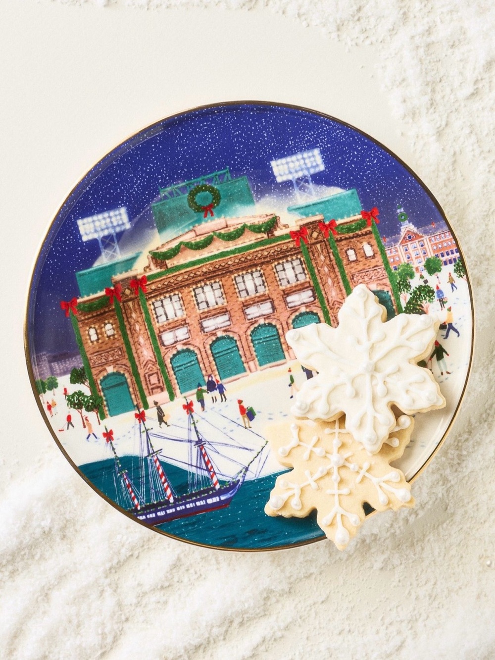 Anthropologie Holiday in the City Stoneware Dessert Plate, Boston